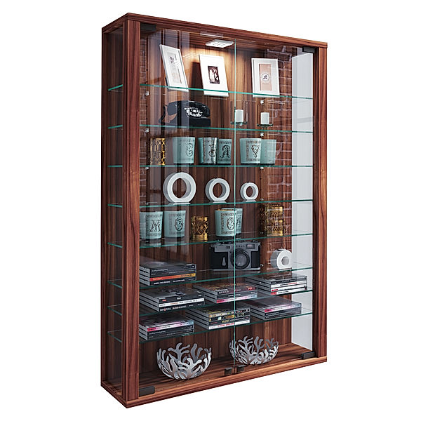 VCM Sammel Wandvitrine Holz Glas Vitrosa Mini (Farbe: Kern-Nussbaum)