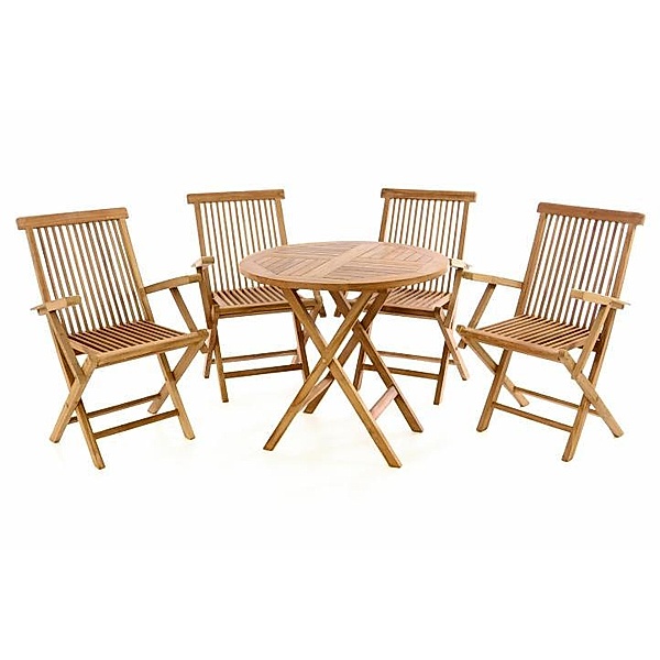 VCM Set Gartenmöbel Sitzgruppe Tisch Ø80cm Stühle Teak Holz behandelt 5 tlg. Sitzgruppe aus Holz Teak