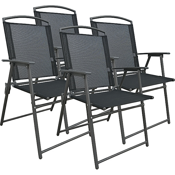 VCM Set Gartenstuhl Stühle Stuhl Metall Textilene klappbar Metallgartenstuhl (Farbe: 4 Stühle: Anthrazit)