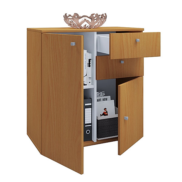 VCM Sideboard Kommode Universal Schrank Regal Vandol VCM Schrank Vandol (Farbe: Buche, Ausführung: Kommode 2 Türen, 2 Schubladen)