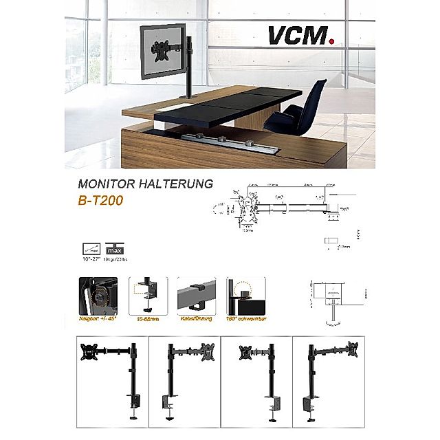 VCM TFT Monitor Tischhalterung B-T200 (Farbe: Schwarz)