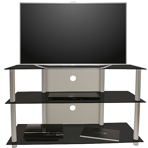 VCM TV-Rack Lowboard Konsole Fernsehtisch TV Möbel Bank Glastisch Tisch Schrank Posio Big XXL VCM TV-Möbel Posio Big XXL | LCD Rack, LED Tisch Alu Glas (Farbe: Schwarzglas)