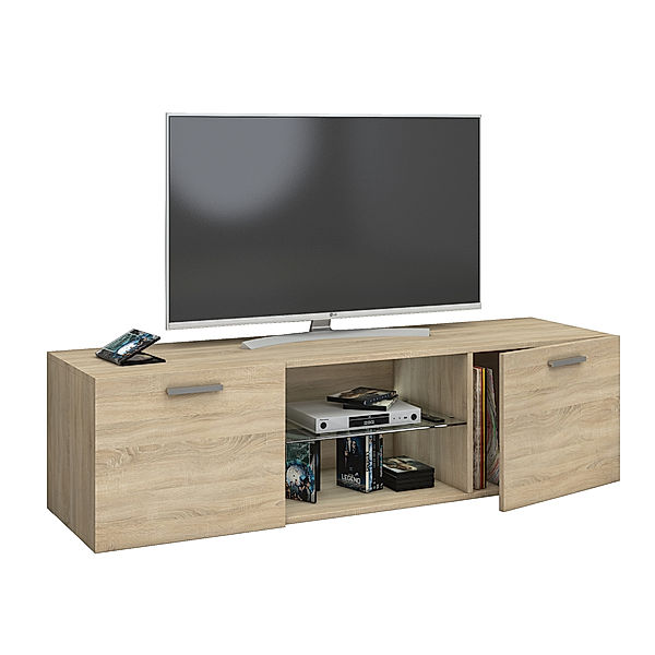 VCM TV Schrank Lowboard Tisch Board Fernseh Sideboard Wandschrank 95/115/140 cm Wohnwand Jusa VCM TV-Wand-Lowboard Jusa (Farbe: B. 140cm: Sonoma-Eiche)