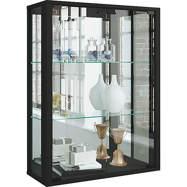 VCM Wandvitrine Hängevitrine Glasvitrine Wand Schaukasten Vitrine Glas Udina Spiegel (Farbe: Schwarz)