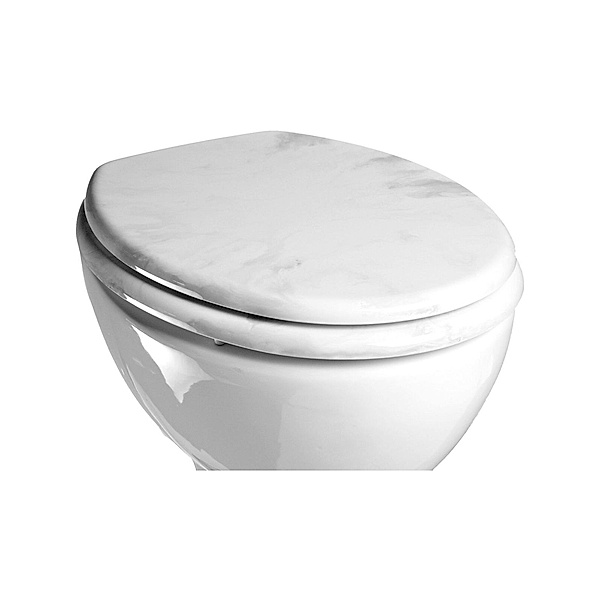 VCM WC Klo Sitz Toilettendeckel Deckel Brille Toilettensitz Klodeckel Marmor Verstellbare Scharniere Hochglanz Holzkern WC Toiletten Sitz Deckel (Farbe: Weiß (Mehrfarbig))