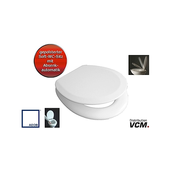 VCM WC Sitz Toilettendeckel Deckel Brille Absenkautomatik Polster Premium  Klobrille Toilettensitz Edelstahlscharniere WC Toiletten Sitz Deckel (Farbe: Weiß)