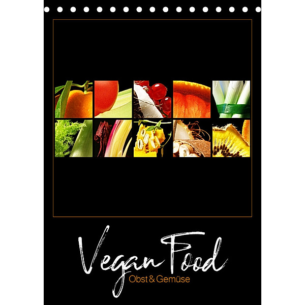 Vegan Food Kalender - Obst und Gemüse auf Schwarz (Tischkalender 2023 DIN A5 hoch), Georg Hergenhan