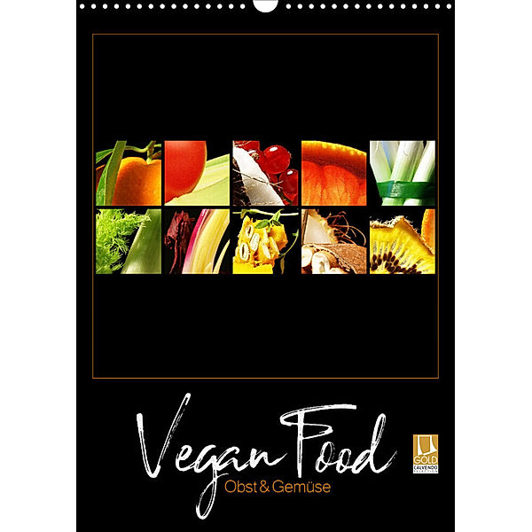 Vegan Food Kalender - Obst und Gemüse auf Schwarz (Wandkalender 2023 DIN A3 hoch), Georg Hergenhan