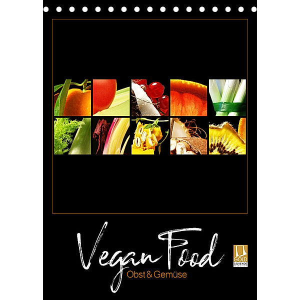 Vegan Food Kalender - Obst und Gemüse auf Schwarz (Tischkalender 2023 DIN A5 hoch), Georg Hergenhan