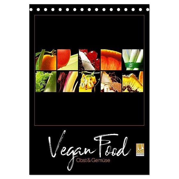Vegan Food Kalender - Obst und Gemüse auf Schwarz (Tischkalender 2024 DIN A5 hoch), CALVENDO Monatskalender, Georg Hergenhan
