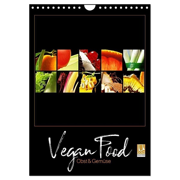 Vegan Food Kalender - Obst und Gemüse auf Schwarz (Wandkalender 2024 DIN A4 hoch), CALVENDO Monatskalender, Georg Hergenhan