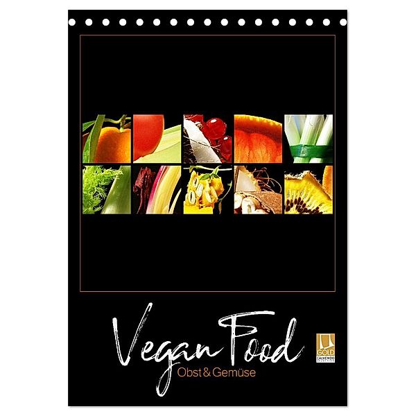 Vegan Food Kalender - Obst und Gemüse auf Schwarz (Tischkalender 2025 DIN A5 hoch), CALVENDO Monatskalender, Calvendo, Georg Hergenhan
