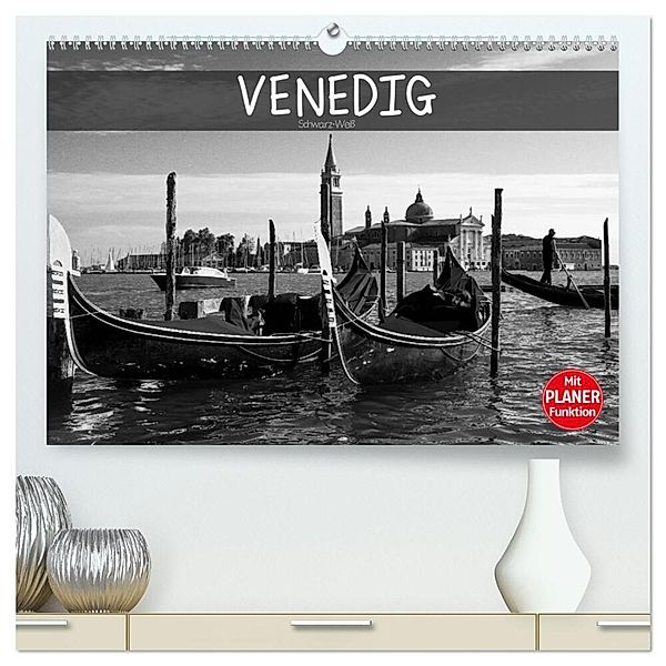 Venedig schwarz-weiss (hochwertiger Premium Wandkalender 2024 DIN A2 quer), Kunstdruck in Hochglanz, Dirk Meutzner