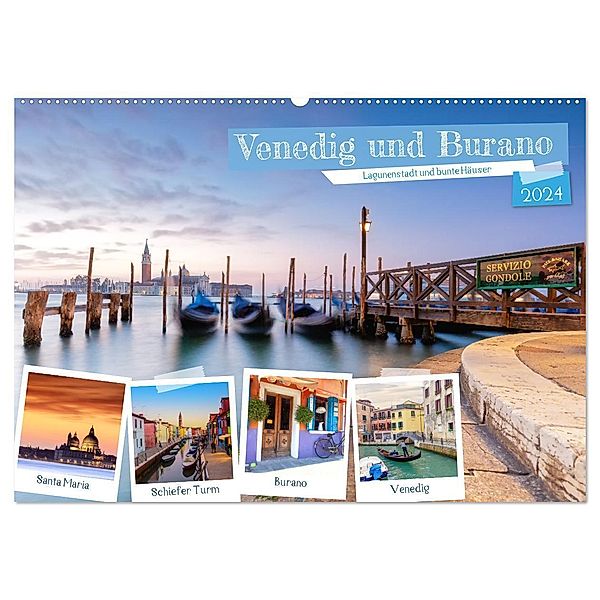 Venedig und Burano - Lagunenstadt und bunte Häuser (Wandkalender 2024 DIN A2 quer), CALVENDO Monatskalender, Tilo Grellmann Photography