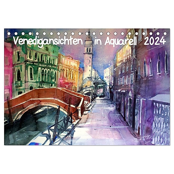 Venedigansichten in Aquarell (Tischkalender 2024 DIN A5 quer), CALVENDO Monatskalender, Johann Pickl