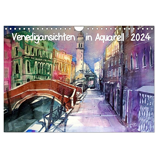 Venedigansichten in Aquarell (Wandkalender 2024 DIN A4 quer), CALVENDO Monatskalender, Johann Pickl