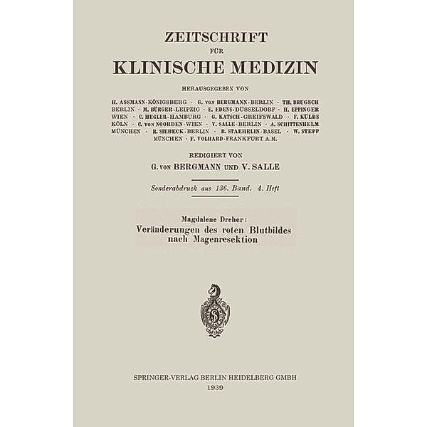 Veränderungen des roten Blutbildes nach Magenresektion, Magdalene Dreher