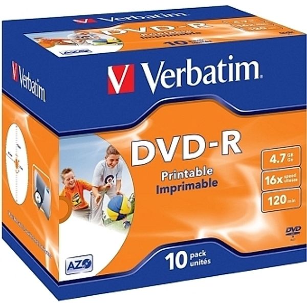 VERBATIM DVD-R AZO 4.7GB 16x 10er JewelCase bedruckbar