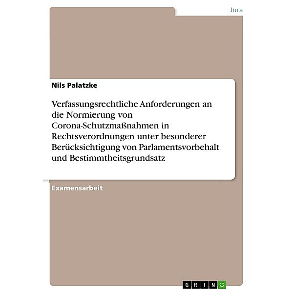 Verfassungsrechtliche Anforderungen an die Normierung von Corona-Schutzmaßnahmen in Rechtsverordnungen unter besonderer Berücksichtigung von Parlamentsvorbehalt und Bestimmtheitsgrundsatz, Nils Palatzke