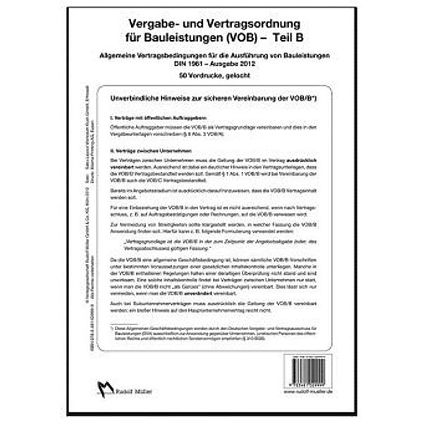 Vergabe- und Vertragsordnung für Bauleistungen (VOB) Teil B - Vordrucke, Ausgabe 2012