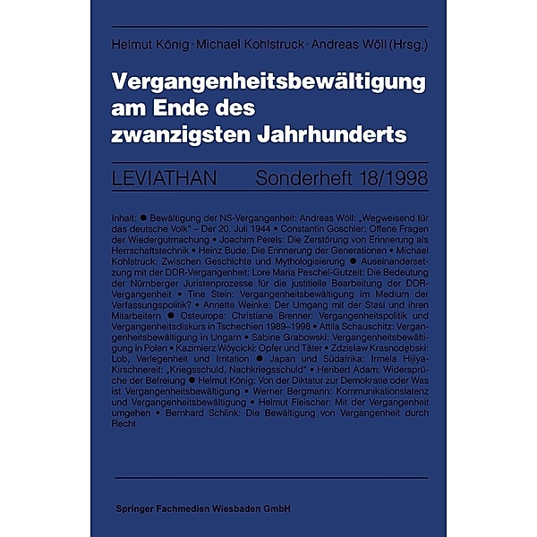 Vergangenheitsbewältigung am Ende des zwanzigsten Jahrhunderts / Leviathan Sonderhefte Bd.18, Michael Kohlstruck