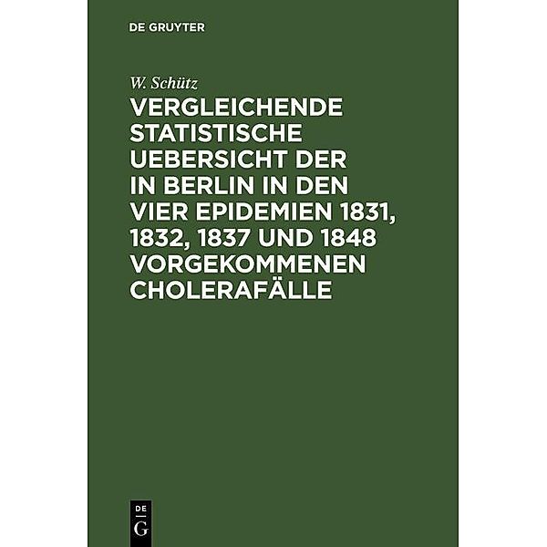 Vergleichende statistische Uebersicht der in Berlin in den vier Epidemien 1831, 1832, 1837 und 1848 vorgekommenen Cholerafälle, W. Schütz
