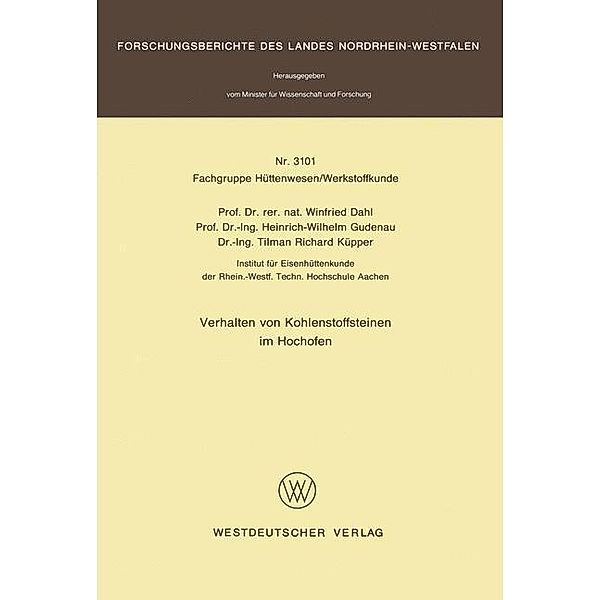 Verhalten von Kohlenstoffsteinen im Hochofen, Winfried Dahl