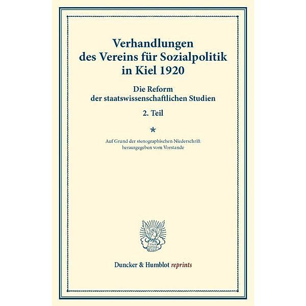 Verhandlungen des Vereins für Sozialpolitik in Kiel 1920.