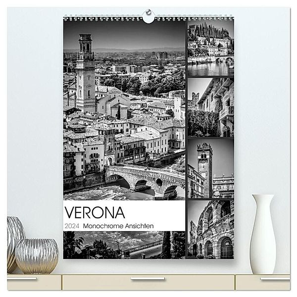 VERONA Monochrome Ansichten (hochwertiger Premium Wandkalender 2024 DIN A2 hoch), Kunstdruck in Hochglanz, Melanie Viola
