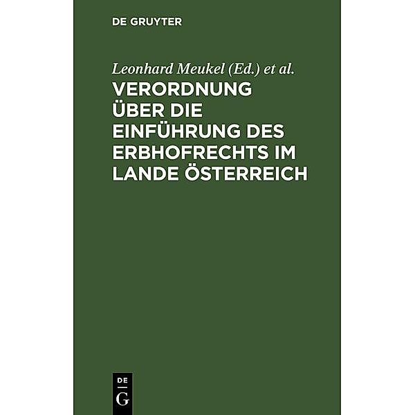 Verordnung über die Einführung des Erbhofrechts im Lande Österreich