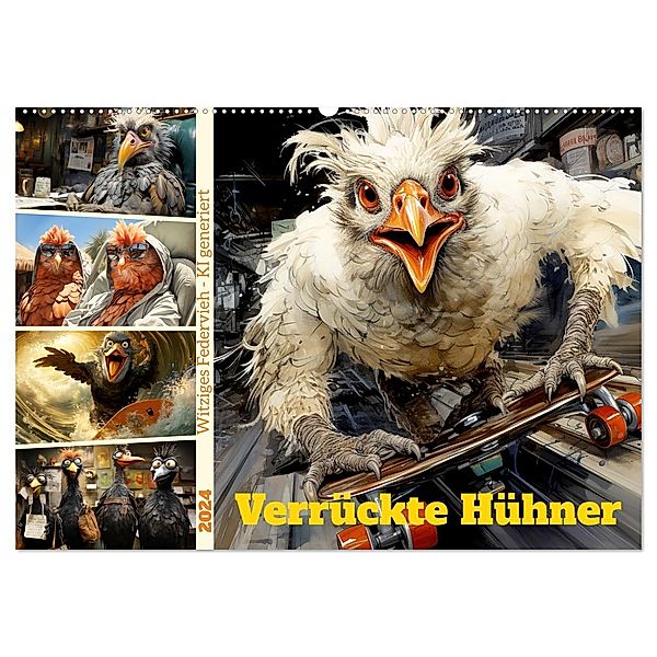 Verrückte Hühner (Wandkalender 2024 DIN A2 quer), CALVENDO Monatskalender, Cathrin Illgen