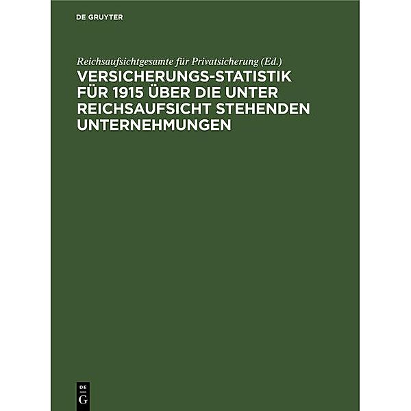 Versicherungs-Statistik für 1915 über die unter Reichsaufsicht stehenden Unternehmungen