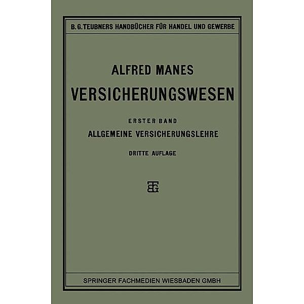 Versicherungswesen, Alfred Manes