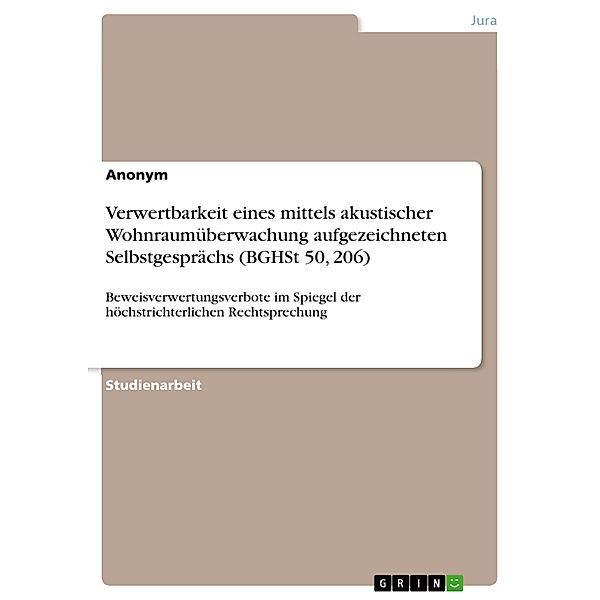 Verwertbarkeit eines mittels akustischer Wohnraumüberwachung aufgezeichneten Selbstgesprächs (BGHSt 50, 206), Sebastian Heinen