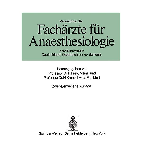 Verzeichnis der Fachärzte für Anaesthesiologie in der Bundesrepublik Deutschland, Österreich und der Schweiz