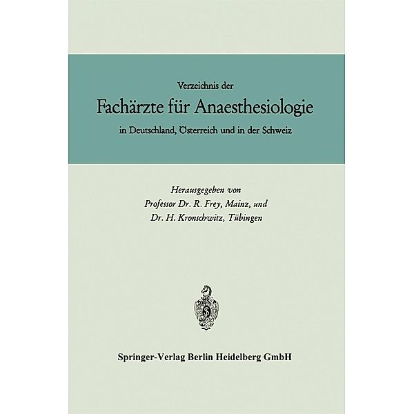 Verzeichnis der Fachärzte für Anaesthesiologie in Deutschland, Österreich und in der Schweiz