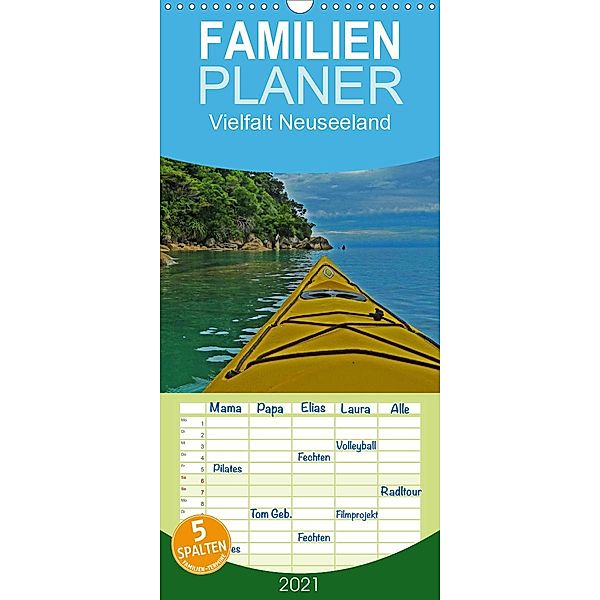 Vielfalt Neuseeland - Familienplaner hoch (Wandkalender 2021 , 21 cm x 45 cm, hoch), Nico Schaefer