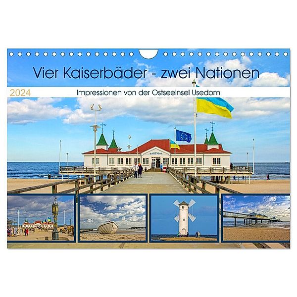 Vier Kaiserbäder - zwei Nationen - Impressionen von der Ostseeinsel Usedom (Wandkalender 2024 DIN A4 quer), CALVENDO Monatskalender, Holger Felix