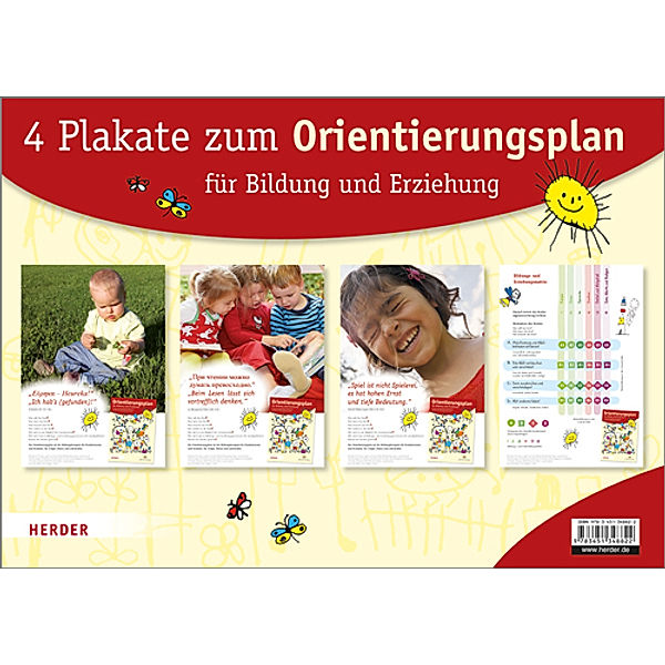 Vier Plakate zum Orientierungsplan für Bildung und Erziehung in baden-württembergischen Kindergärten und weiteren Kind