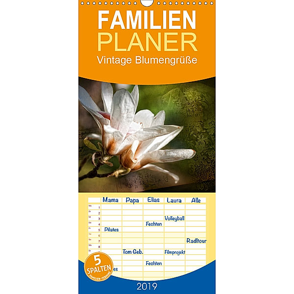 Vintage Blumengrüße - Familienplaner hoch (Wandkalender 2019 , 21 cm x 45 cm, hoch), Petra Voß, ppicture