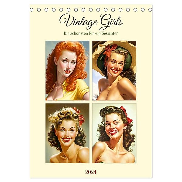 Vintage Girls. Die schönsten Pin-up Gesichter (Tischkalender 2024 DIN A5 hoch), CALVENDO Monatskalender, Rose Hurley