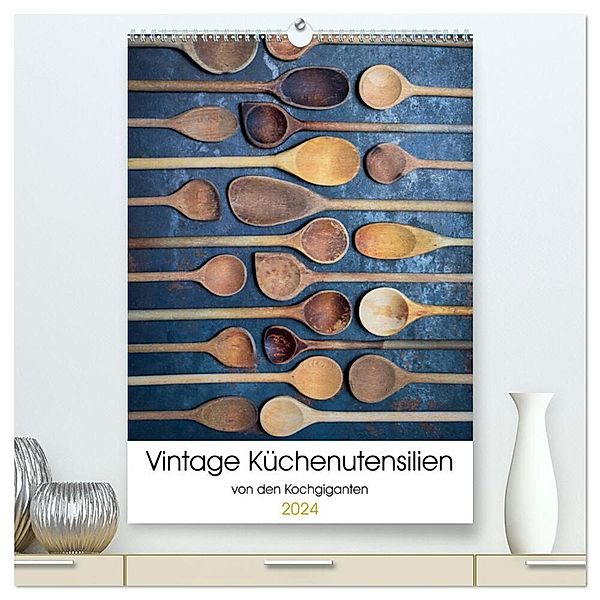 Vintage Küchenutensilien (hochwertiger Premium Wandkalender 2024 DIN A2 hoch), Kunstdruck in Hochglanz, Kochgiganten