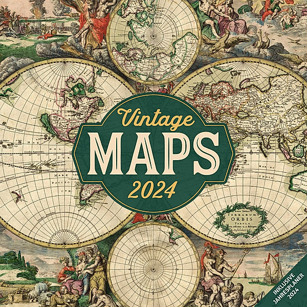 Vintage Maps Kalender 2024 - 30x30, Ackermann Kunstverlag