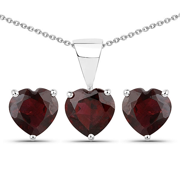 Vira Jewels 3tlg. Set Anhänger/Kette und Ohrstecker 925/- Sterling Silber Granat bordeaux 45cm Glänzend 2,94 ct.