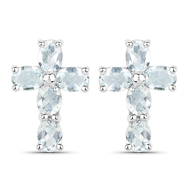 Vira Jewels Ohrstecker 925/- Sterling Silber Aquamarine hellblau 1,4 cm Glänzend 1,5 ct.