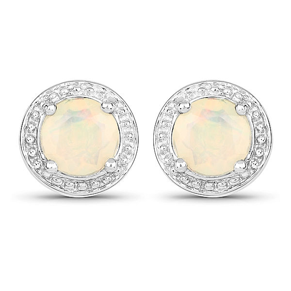 Vira Jewels Ohrstecker 925/- Sterling Silber Opal weiß 0,8cm Glänzend 0,57 ct.