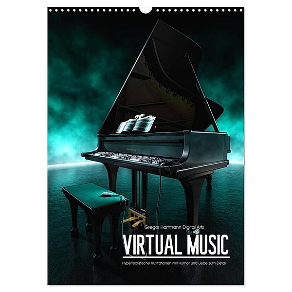 VIRTUAL MUSIC - Musikinstrumente in Hyperrealistischen Illustrationen (Wandkalender 2024 DIN A3 hoch), CALVENDO Monatskalender, Gregor Hartmann