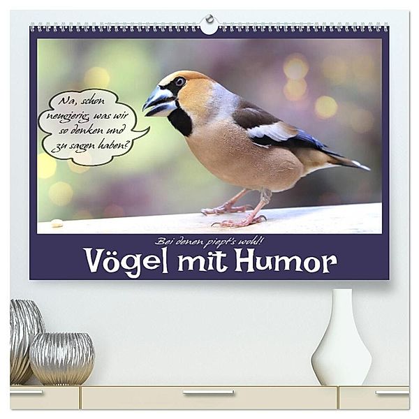 Vögel mit Humor (hochwertiger Premium Wandkalender 2025 DIN A2 quer), Kunstdruck in Hochglanz, Calvendo, Sabine Löwer