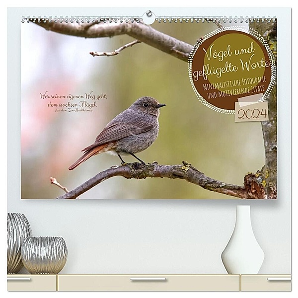 Vögel und geflügelte Worte (hochwertiger Premium Wandkalender 2024 DIN A2 quer), Kunstdruck in Hochglanz, Sabine Löwer