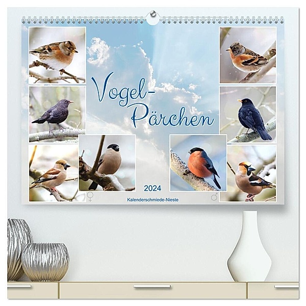 Vogel-Pärchen (hochwertiger Premium Wandkalender 2024 DIN A2 quer), Kunstdruck in Hochglanz, Sabine Löwer